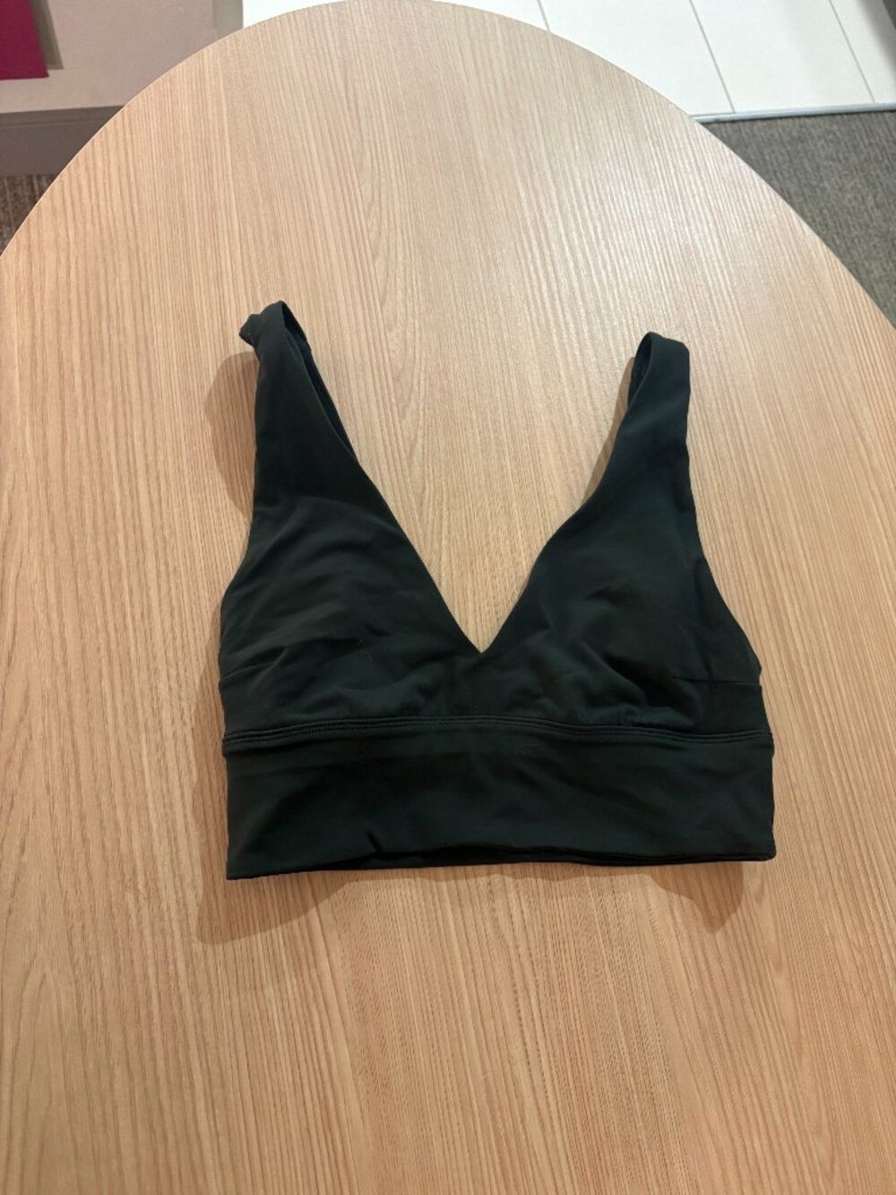 Lululemon Sports Bra Estimated Size 4 Dark Green V Neck No Pads Pull Over